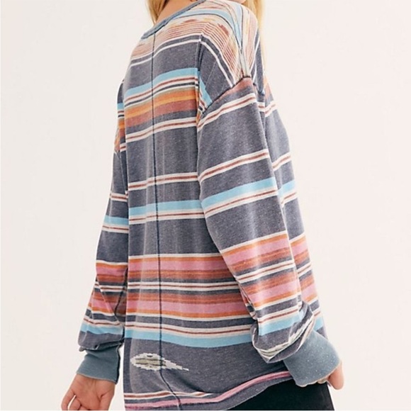 We The Free Arielle Printed Striped Long Sleeve Faded Ringer Tee - Picture 1 of 12